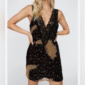 Nasty Gal Black Floral Lace Dress